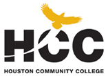 A black and yellow logo for houston community college.