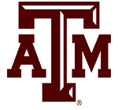 A maroon and white logo of the texas am aggies.