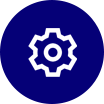 A blue and white icon of an engine