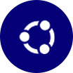 A blue circle with four white circles in it.