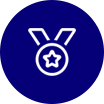 A blue circle with a medal and star on it.